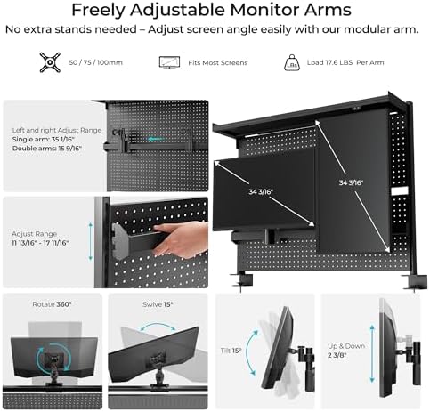 EUREKA ERGONOMIC Desk Pegboard Dual Monitor Stand 43x34 Black - Image 5