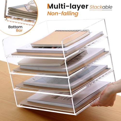 Acrylic Paper Tray, 4 Tier Paper Organizer for Desk, Clear Acrylic Desk Organizers, Stackable Letter Tray Workspace Organizer -Art Storage for School Classroom -4 Pack… - Image 4