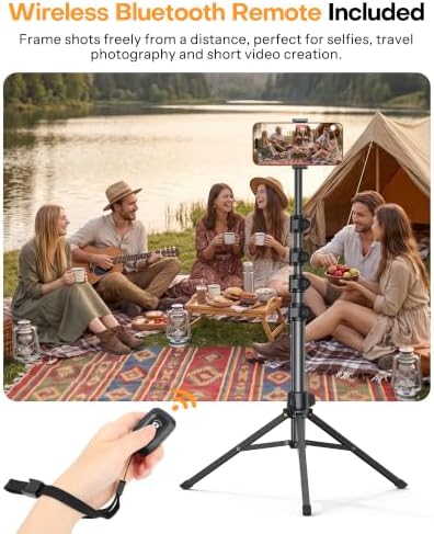 OMOTON 65" Tablet Floor Stand Tripod for iPad with Remote, 360°Phone Holder - Image 3