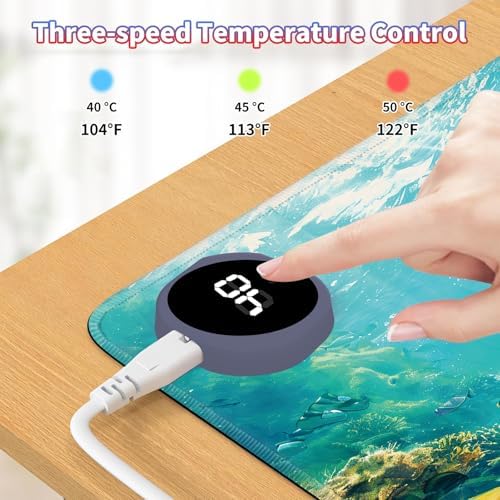 Heated Desk Pad Large Mouse Pad 23.6 x 14.1 inch with 3 Levels Heating & Auto Shut-Off Warm Mouse pad PU Leather Computer Mousepad for Home Office Work - Sea Turtles in The Ocean - Image 5
