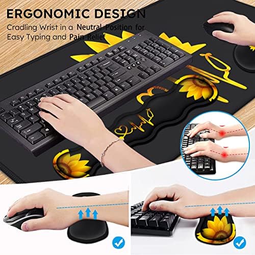 Ergonomic Mouse Pad Set, Desk Mat(31.5×11.8 in) + Keyboard Wrist Rest Support + Mouse Wrist Rest + Coasters for Office,Home,Computer,Laptop -Sunflower Nurse Pattern Black Gaming Large Mousepads - Image 5
