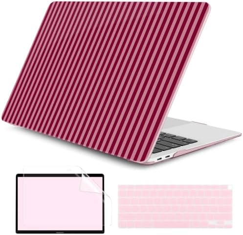 DONGKE Case for MacBook Air 13 Inch (2021-2018 Models A2337 M1/A2179/A1932), Red & Pink Stripes Hard Shell Case with Keyboard Protector, Compatible with Retina Display and Touch ID by DONGKE