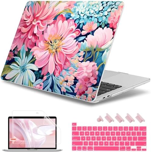 May Chen for MacBook Pro 16 inch A2141 2020 2019 Release, Screen Protector & Keyboard Cover Plastic Soft-Touch Case for MacBook Pro 16-inch with Touch Bar & Touch ID - Flowers Painting by MayChen