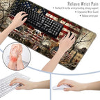 TGFEWYTJYJ Extended Gaming Mouse Pad,Memory Foam Ergonomic Keyboard Mouse Wrist Rest Support Set,Large Desk Mat with Stitched Edges,Non-Slip Base Mousepad Home Office,Camo Deer American Flag - Image 6