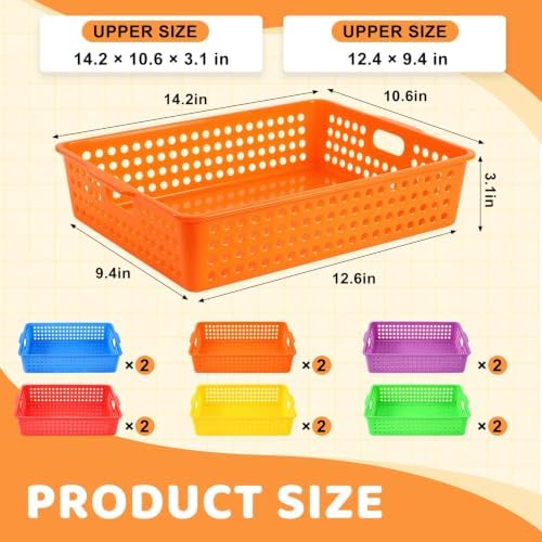 12 Pack Classroom Storage Baskets, Plastic Paper Trays for Desk Organization, Turn-in Trays for Teachers and Students, Stackable Organizer Bins for School Office-Bright Color - Image 2