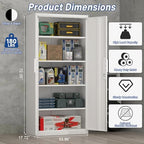 72" H Metal Garage Storage Cabinet with 2 Doors and 4 Shelves, White Steel Locking File Cabinet, Metal Storage Cabinets for Office, Home, Garage, Gym, School - Image 3