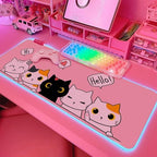 JMIYAV Pink Kawaii Cat RGB Gaming Mouse Pad 31.5x12 Inch PC XL Large Extended Glowing Led Light Up Cool Mouse pad Desk Pad Non-Slip Rubber Computer Mouse Mat Cute Mousepad 31.5x12 Inch by JMIYAV