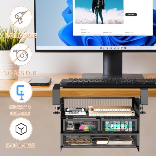 Under Desk Drawer Storage Organizer 3-Tier No Drill Office Black - Image 2