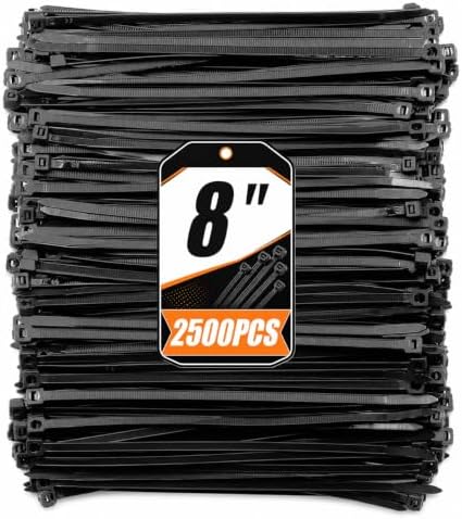 8 Inch Black Zip Ties 2500 Pack Heavy Duty 60LBS UV Resistant by Unknown