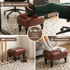 Cmishe Ottoman Leather Footrest,Vintage Footstool,Thickened Foam Upholstered Seat,Wooden Leg Foot Rest,Under Desk Shoe Bench Small Bench for Living Room Dining Room(Bronw) - Image 5