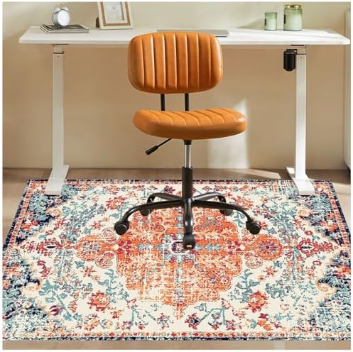Office Chair Mat for Hardwood Floor, 48"x60" Anti-Slip Desk Chair Mat for Hard Floors, Under Desk Computer Rug for Rolling Chair, Easy Glide Floor Protector Mat for Home Office(Blue Orange) by YSYTLCL