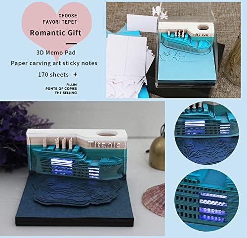 Titanic 3D Memo Pad with Lights, Tear Off Paper Reveal Ship Sticky Note Pad 3D Paper Craft Titanic Notepad DIY Office Home Decoration Gifts - Image 5