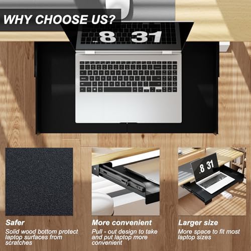20 Inch Under Desk Mounted Sliding Loptop Drawer, Desktop Extension Pull-Out Laptop Tray for Office Desk, Extra Storage Organizer for Sit Stand Workstation - Image 6