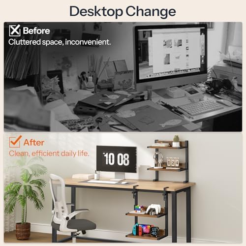HOOBRO Clamp On Desk Shelf, 2-Tier Desktop Organizer, Space-Saving Desk Shelf with Adjustable Shelves, for Office, Study, Entertainment Accessories, Rustic Brown and Black BF32SJ01 - Image 6