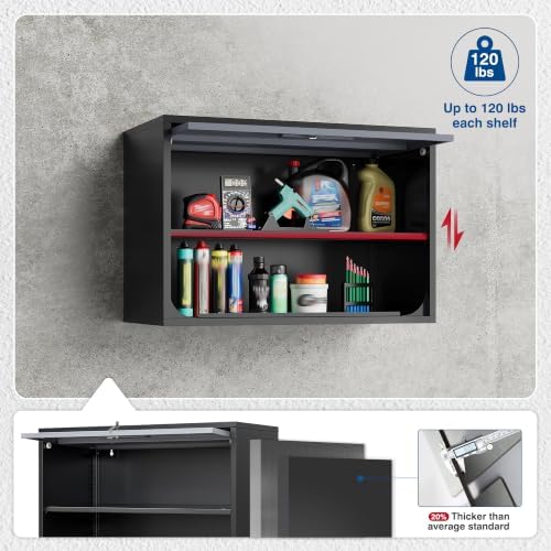 Fesbos Metal Storage Cabinet Black&Gray Wall Cabinets with Shelf and Locking Door - Wall Mounted Storage Cabinet for Garage Warehouse Home Office - Assembly Required - Image 4