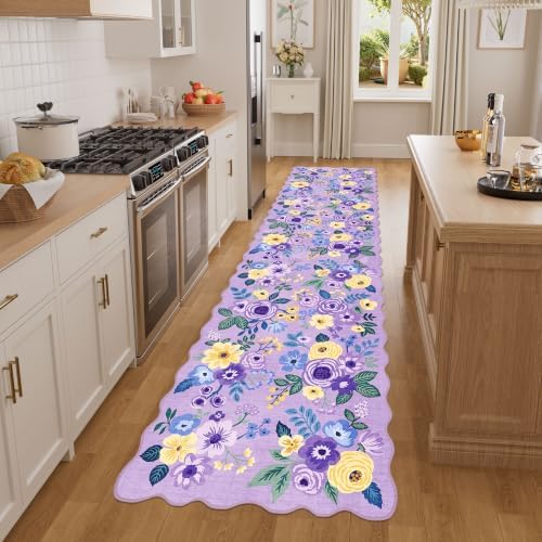 DUKINO 2.6x8 Runner Rug, Floral Washable Kitchens Rugs Non Slip, Purple - Image 3