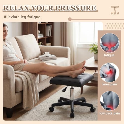 Wesiti Under Desk Foot Rest with Wheels, Adjustable Rolling Foot Stool Ottoman with Lockable Casters, PU Padded Leg Support for Office, Home, Pedicure & Workstation - Image 4