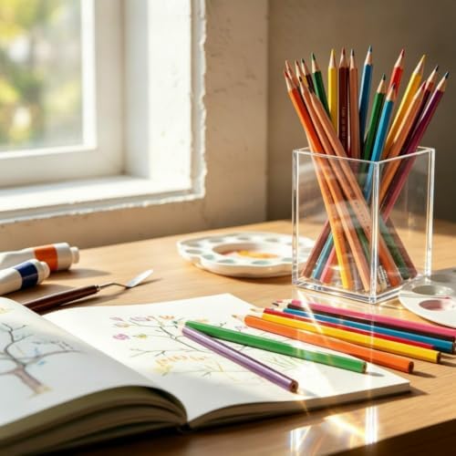 50 Pack Clear Acrylic Pen Holder Bulk Square Pencil Cups Makeup Brush Holder for Desk Pen Cup Holders Desktop Stationery Organizer for Classroom Teacher Supplies School Office Home - Image 2