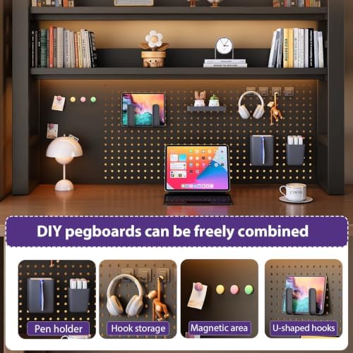 Desk Shelf-Includes a Pegboard and 31-Piece Storage Set, Desk Shelf Organizer for Top of Desk, Desk Hutch for Office & Home Office&Dorm (2-Tier White Frame + Natural Wood Board 21.7×9.8×26") - Image 3