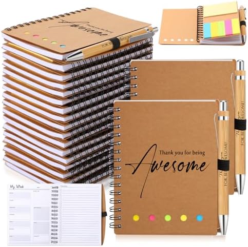 20 Sets Teacher weekly Planner with Pen, Bamboo, Kraft Colors by Moinchore
