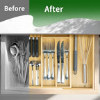 VaeFae Bamboo Silverware Drawer Organizer, 6 Slots, Natural - Image 5
