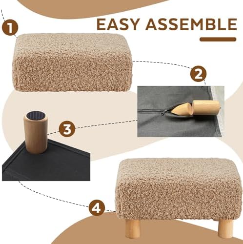 Small Foot Stool Ottoman, Sherpa Footstool Ottoman Foot Rest for Couch, Rectangle Footstools and Ottomans Small for Living Room, Entryway and Bedroom (Light Brown) - Image 5