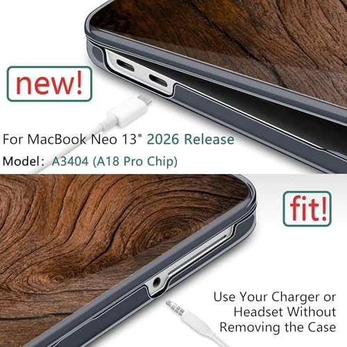 DONGKE Compatible with MacBook Neo 13 Inch Case 2026 A3404 A18 Pro chip & Touch ID, Plastic Hard Shell with Keyboard Cover, Screen Protector & Dust Plugs, Wood Grain - Image 3