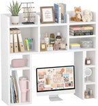 NUTIKAS White Desk Hutch Dorm with Shelves and File Organizer - 37" Wood Desktop Hutch for College Room, Desktop Bookshelf for Computer Desk, Space Saving Bookshelf by NUTIKAS