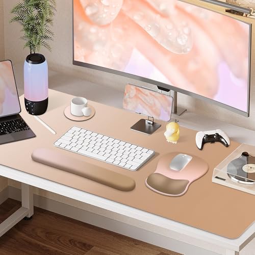 4-in-1 Large Gaming Mouse Pad, Keyboard Wrist Rest Pad & Wrist Support Mousepad Set, Extended Desk Pad Waterproof Desk Mat Protector for Home Office Decor Study Game 35.4×15.7 Inches I Milk Tea Brown - Image 5