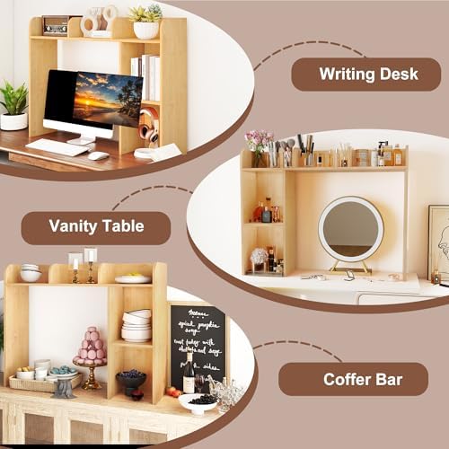 WAYTRIM Desk Shelf, Desk Hutch 3-Tier Desktop Bookshelf & Desk Organizer Shelf for Top of Desk, Wood Desktop Storage Shelf for Dorm, Office, Small Space, Desk Organizers and Accessories - Image 6