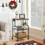 MAHANCRIS Mobile Printer Stand, 3-Tier Industrial Printer Cart with Power Outlets and 2 USB Ports, Rolling Printer Table on Wheels for Home Offices Kitchen Organization Rack, Rustic Brown PTHR78E01 - Image 3