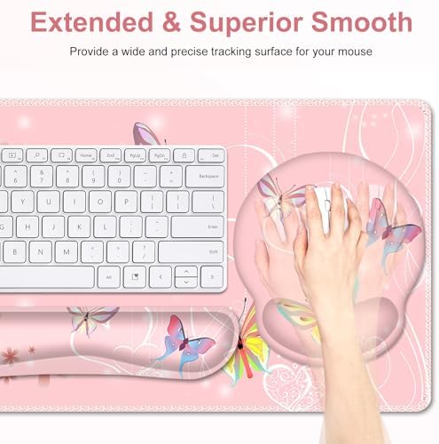 Peach Pink Butterflies Florals Mouse Pad, XXL Large Desk Mat Extended Reading Desk pad, 4 PCS Non-Slip Rubber Base Computer Big Mousepads for Work, Game, Office, Home Decor Cute Girls Woemn Gifts - Image 4