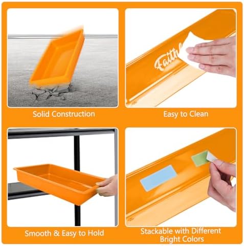 ShineMe 6 Pack Paper Trays for Classroom, Orange Plastic Book Bins with Colorful Labels, Stackable Letter Size Storage Tray, Desk Organizer Tray for Home, School and Office - Image 3