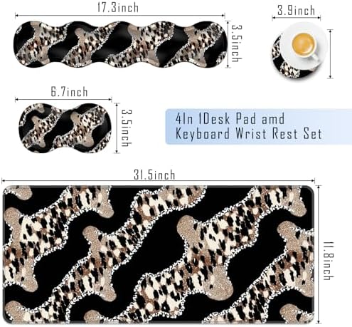 TGFEWYTJYJ Extended Gaming Mouse Pad,Memory Foam Ergonomic Keyboard Mouse Wrist Rest Support Set,Large Desk Mat with Stitched Edges,Non-Slip Base Mousepad Home Office,Leopard Print Pattern - Image 2