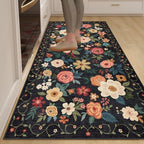 DUKINO 3x6 Runner Rug, Non Slip Floral Washable Rug for Kitchen, Black by DUKINO