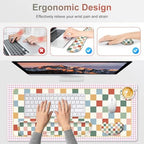 Vintage Macaron Checker Mouse Pad Set, 4 in1 Ergonomics Keyboard Desk Mat with Memory Foam Wrist Rest, Extended Game Mousepad, Large Gaming Non-Slip Desk Pad Matt Easy Typing Pain Relief - Image 5