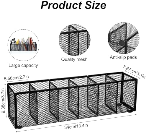 2 Pcs Black Metal Mesh Desk Organizer Pen Holder 6 Compartments Pencil Holder for Desk, pen organizer for Office Supplies, Pencil Caddy, Makeup Brush Storage, Home and Classroom Accessories - Image 2