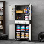 Aobabo Garage Storage Cabinet with 2 Drawers, Metal Storage Cabinet with Wheels for Garage Home,Assembly Required,Black&Silver - Image 2