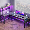 PRAISUN L Shaped Gaming Desk with LED Lights & Power Outlets by PRAISUN