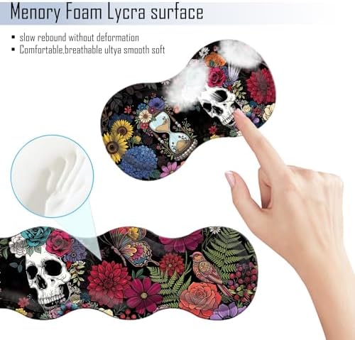 TGFEWYTJYJ Extended Gaming Mouse Pad,Memory Foam Ergonomic Keyboard Mouse Wrist Rest Support Set,Large Desk Mat with Stitched Edges,Non-Slip Base Mousepad Home Office,Flower Skull - Image 5