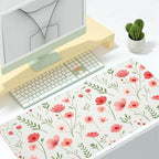 Watercolor Poppy Office Desk Mat 31.5" x 15.7" Desktop Mat PU Leather Large Mouse Pad White Mousepad Non-Slip Table Mat for Girls, Women, Home, Work, Computer, and Gaming - Image 2