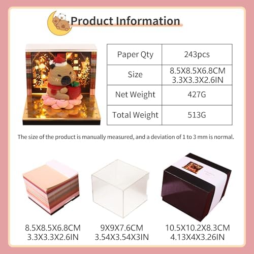 3D Calendar 2027,3D Desk Calendar 2027,Capybara Tear-Off Paper Sculpture Desk Calendars,3D Desk Calendar Memo Pad 2027,3D Memo Pad Creative Tear Away Weekly planner Carving Art Calendar Notepad,Gift,Paper sculpture calendar (Christmas Capybara) - Image 2