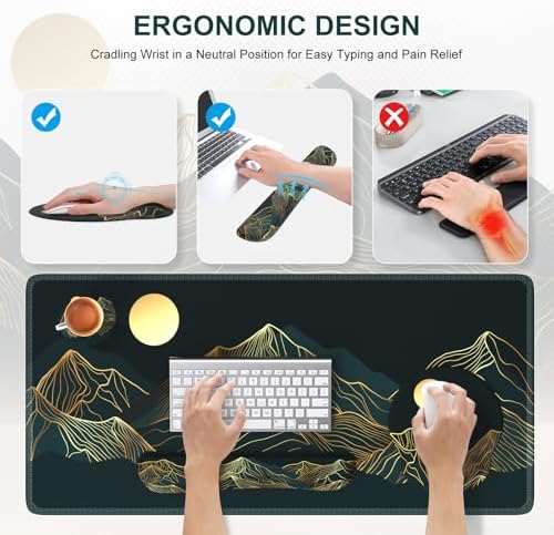 iCasso Large Mouse Pad, 4in1 XXL Mousepad + Keyboard Wrist Rest+Mouse Wrist Rest+Coaster Set with Ergonomic Design for Computer(Cyan-Mountain) - Image 3