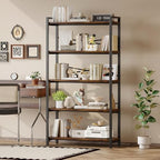 5 Tier Bookshelf 31.49" Width, Book Organizers and Storage, Wood and Metal Tall Bookcase, Rustic Book Shelf Organization and Storage for Home Living Room Bedroom Office Storage(Rustic Brown) - Image 5