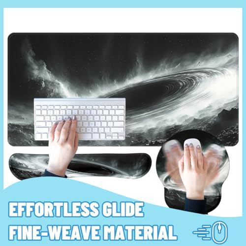Black Hole Desk Mat Set Space Galaxy Art Large Mouse Pad with Wrist Rest 4in1 Desk Mat for Desktop Ergonomic Keyboard Wrist Support Anti-Slip Computer Ergonomic Mouse Pad Home Office Gaming - Image 4