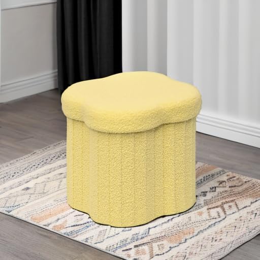 B FSOBEIIALEO Storage Ottoman Cube, Flowers Shaped Ottomans with Storage Foot Stool Footrest for Lving Room, Boucle Ottoman Seat for Dorm Room,Faux Teddy Fur, Yellow 12.6"x12.6"x12.6" - Image 5