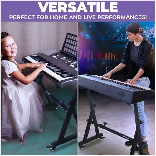 Liquid Stands Keyboard Stand w/ Wheels - Black Z Style Adjustable & Portable Professional Heavy Duty Digital Piano Stand - Fits 54-88 Key Electric Pianos - Sturdy Rolling Musical Keyboard Stand - Image 6