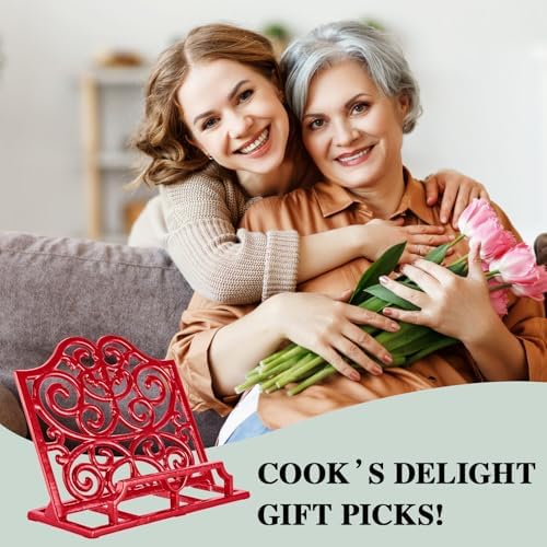 JOGREFUL Cast Iron Cookbook Stand, Kitchen Recipe Holder Scrollwork Red - Image 6