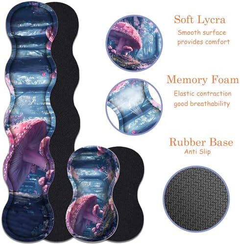 Large Gaming Mouse Pad + Keyboard Wrist Rest + Wrist Support + Coaster Set, Memory Foam Ergonomic for Easy Typing, XXL Extended Gaming Mouse Pad Table Pad - Mushroom Forest - Image 3