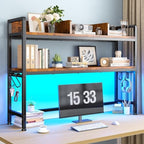 REIBII 2-Tier Desk Shelf, LED, Bedroom and Home Office, Rustic Brown by REIBII